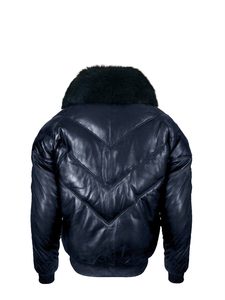 <b>Men's</b> Black Genuine <b>Leather</b> Bomber <b>Jacket</b> Stand Collar Zip Front Eco-Friendly Breathable Windproof Winter Casual Regular Fit - Product Image 3