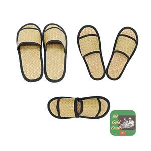 Low Cost Handmade Seagrass <b>Slippers</b> Classic Brown Color Leather Trim for Korea Fashion Market Direct Factory Sale Bulk Supply - Product Image 1