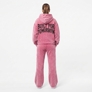 Acid Wash Distressed <b>Embroidery</b> Tracksuit Women 500gsm Fleece Cotton Hoodie Flare Sweatpants <b>Set</b> Winter Washed Tracksuits Ladies - Product Image 2