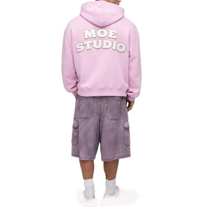 Sudadera con capucha de algodón polar para hombre, corte oversize, con letras aplicadas en la espalda, estilo urbano, fabricación OEM, venta al por mayor, marca privada, rosa - Product Image 2
