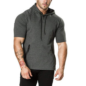 Sweat à capuche zippé pour homme, manches courtes, décontracté, pour la gym et l'entraînement, avec poches zippées, modèle OEM - Product Image 5