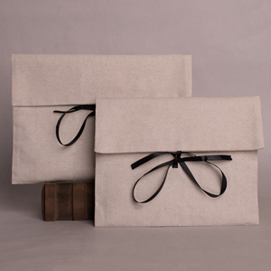 Factory Price Flap Custom Logo Cotton Flap Gift Bag Fold Over Packaging Pouch Ribbon Tie Textile Sleeve for Jewelry Bag - Product Image 3