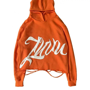 Sweat à capuche pour homme, style streetwear, ourlet brut, design imprimé en relief personnalisé, imprimé par transfert thermique, 100% coton, séchage rapide - Product Image 3