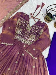 Luxury Jacquard Anarkali Gown for Women Elephant Motif Embroidered Party Wear Ethnic Dress with Dupatta - Product Image 6