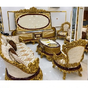 Muebles de sala de estar italianos tallados a mano, compre un juego de sofás de 5 plazas con acabado en oro antiguo, conjunto para sala de estar para decoración del hogar. - Product Image 1