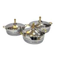 Casserole en bois artisanale avec couvercle en chrome et bordure dorée en laurier, pot isotherme de qualité supérieure pour un service traditionnel