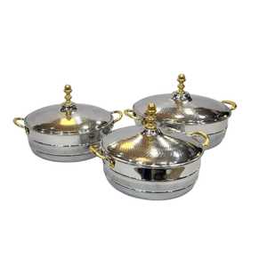 Casserole en bois artisanale avec couvercle en chrome et bordure dorée en laurier, pot isotherme de qualité supérieure pour un service traditionnel - Product Image 2