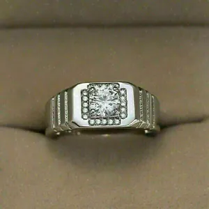 Moissanite Silver <b>Ring</b> <b>Men</b> Luxury Square Halo Diamond Look Wedding Band - Product Image 1