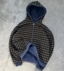 Sudadera con Capucha Unisex Vintage de Alta Calidad, Estilo Streetwear, con Lavado Ácido, Diseño de Cuadrícula y Cierre de Doble Capa - Product Image 6