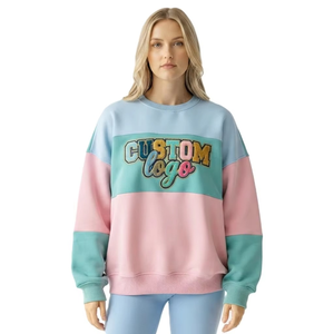 Heavyweight Color <b>Blocked</b> Embroidery Logo Sweatshirt Custom Knitted Cotton USA Fit Branding Loose Fit Clothing Women's Hoodies - Product Image 1