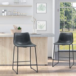 Modern 24\" Bar Height <b>Stools</b> Set of 2 Vintage PU Leather <b>Counter</b> <b>Stools</b> <b>with</b> <b>Back</b> Footrest for Dining Room or Home Bar - Product Image 2