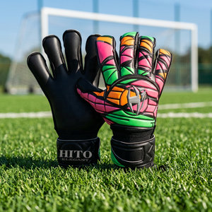 Custom Design Black German Embossed Latex Soccer Goalkeeper Gloves With 4mm Gweman Latex Strap Hybrid Cut - Product Image 5