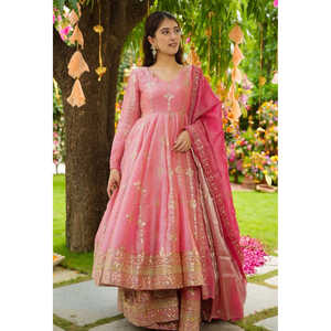 Conjunto de ropa tradicional china de diseñador, secuencia intrincada, bordado de trabajo, parte superior inferior y Dupatta - Product Image 5