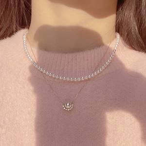 Collier pendentif en argent pur S925, perle d'Akoya naturelle d'eau de mer, couronne de fleurs semi-surronde, même pendentif de marque - Product Image 4