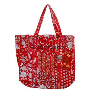 Eco-Friendly Organic Cotton Quilted Large Beach Tote <b>Bag</b> Women Hand-Block Striped Bohemian <b>Long</b> Handle Groceries Shopping - Product Image 4