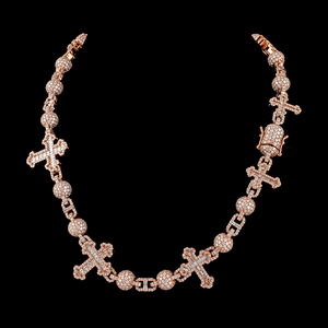 Collar con Cruz de Moissanita Chapado en Oro Rosa de 18K, Cadena con Cuentas, Joyería Cristiana Moderna Unisex, Precio al por Mayor - Product Image 4