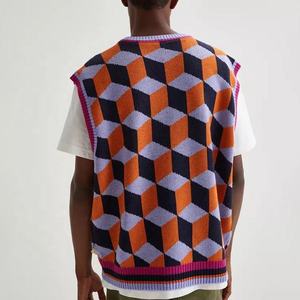 Gilet sans manches géométrique en tricot pour homme OEM 2026, col en V, en acrylique, pull tendance automne, fabriqué par TRIOTAKE INDUSTRY - Product Image 6