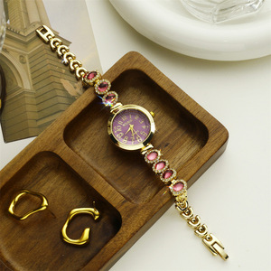 2026 New Factory Wholesale Fashion <b>Disc</b> quartz watch candy wristwatch luxurious and simple gemstone <b>gold</b> strap quartz watch - Product Image 3