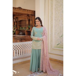 MASDAKA Ready-Made Kurta-Plazzo-Dupatta Collection XS para mujer [34] - Product Image 1