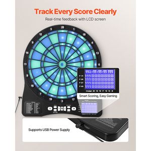 Tablero de Dardos Electrónico Iluminado por LED con 48 Juegos y Más de 500 Variaciones, Incluye 6 Ejes y Plumas para Dardos - Product Image 4