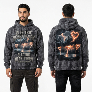 Sweat-shirt surdimensionné personnalisé pour homme, couleur taupe, effet délavé vintage, avec imprimé graphique Cœur en flammes Saint-Valentin et motif défilement de lettres d'amour, style streetwear - Product Image 2