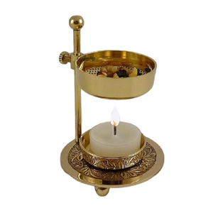 Nouveau Brûleur d'encens en laiton pour résine et charbon, avec support et bol réglable, Lampe aromatique décorative religieuse dorée - Product Image 6