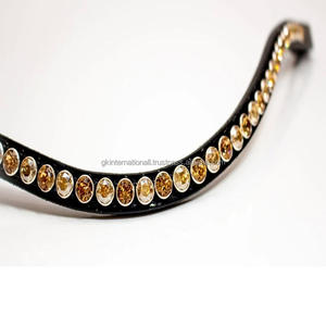 Banda para cejas de caballo ecuestre de cuero ligero de alta calidad con cristales redondos dorados cadena mega Bling banda para cejas de caballo de cuero - Product Image 3