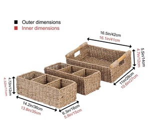 Ensemble de 3 paniers de rangement en jonc de mer à compartiments, faits à la main, vente en gros, écologiques, fabriqués au Vietnam - Product Image 2