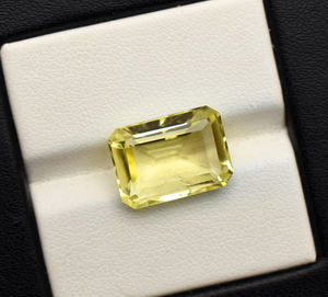 Piedra Preciosa de Cuarzo Limón Natural, Cuarzo Limón Amarillo 14X10 mm, Corte Esmeralda, para Joyería, 7.60 Quilates, Piedra Preciosa Suelta para Joyería - Product Image 2
