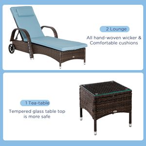 Set di 3 Lettini Prendisole Regolabili in Rattan con Braccioli, Tavolino Laterale e Ruote per Uso Esterno a Bordo Piscina, Struttura Durevole in Ferro e Alluminio - Product Image 5
