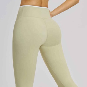 Leggings de yoga pour femmes BSW, couleur unie, avec coutures, en spandex et polyester, taille élastique, extensibles dans quatre sens, respirants, pour le sport - Product Image 5