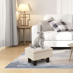 Modern Accent Linen Footrest <b>Storage</b> Ottoman Solid Wood Legs Step <b>Stool</b> Seat for Couch & Living Room - Product Image 3