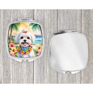 Espejo de maquillaje de viaje compacto para mujeres y niñas, Luau maltés, decorativo, plegable, diseño de mano, regalo de tamaño de bolsillo - Product Image 4
