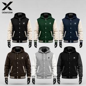 Veste universitaire à capuche pour homme X Sports City, en molleton de coton et polyester, couleur unie, boutonnée, coupe classique, vêtements décontractés d'automne, OEM - Product Image 1