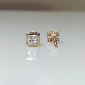 14K Yellow Gold 0.50ct Lab Grown Princess Cut Diamond <b>Stud</b> Earrings Minimalist Everyday Jewelry Women Anniversary Party - Product Image 1