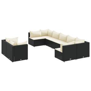 Modular Black Poly Rattan Patio <b>Sofa</b> <b>Set</b> 9 Piece Outdoor Garden Furniture Contemporary Design High Density Foam Cushions - Product Image 2