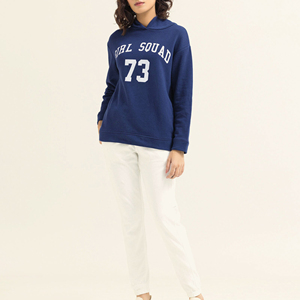 Sudadera con Capucha Estilo Universitario Azul Marino para Mujer, con Estampado de Letras y Números, de Algodón, Oversize, para Otoño e Invierno - Product Image 3