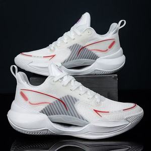 Chaussures de basket-ball en maille blanches à rayures rouges, respirantes, baskets de sport pour hommes, légères, amortissantes, antidérapantes, chaussures de course - Product Image 1