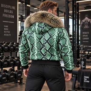 Men's Exotic Snake Skin <b>Jacket</b> with Fox <b>Fur</b> <b>Hood</b> High-End Winter Outerwear | Herren Lederjacke | Chaqueta Hombre Cuero - Product Image 6