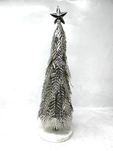 Luxury Silver Metal Christmas <b>Tree</b> Set Elegant Feather Textured Aluminum Marble Base Modern <b>Tabletop</b> X-mas Décor - Product Image 2
