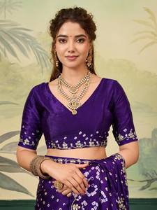 Bollywood Style Bridal <b>Red</b> Pure Gajji Silk Bandhani <b>Saree</b> with Handmade Gota Patti & Zari Work - Product Image 3