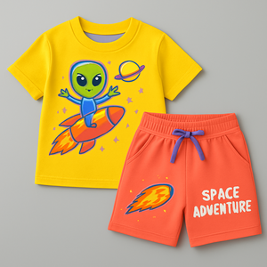 Ensemble de vêtements d'été pour enfants, t-shirt et short en coton, tenue décontractée respirante, deux pièces, taille personnalisée, commande OEM sur mesure - Product Image 2