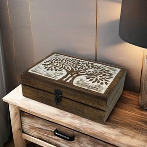Factory Supply Hand Engraved Tree Life Wooden Jewelry <b>Box</b> (Mango Wood)-Customizable Storage <b>Keepsake</b> Gift for Online Sellers - Product Image 1
