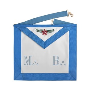 Regalia Masónica: Delantal de Maestro Masón para Logia Azul con Cinta Azul y Bordado a Máquina, Servicio OEM MAP-0125 - Product Image 1