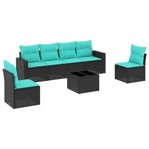 Juego de sofás de patio de ratán sintético negro de 7 piezas con cojines, elegantes muebles de exterior - Product Image 2