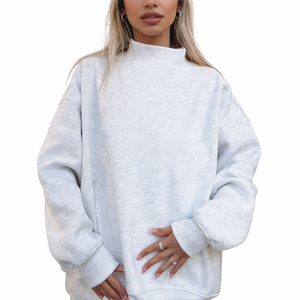 Sudadera de manga larga extragrande para mujer, con logotipo personalizado, cuello simulado, forro polar, poliéster/algodón, transpirable, antiarrugas, de secado rápido. - Product Image 1