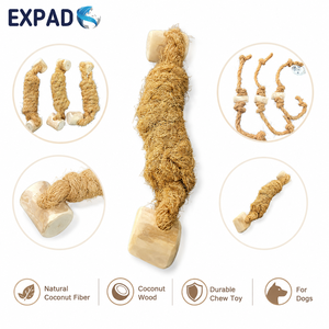 Juguete de masticación de cuerda de madera de coco para perros, palo natural de enriquecimiento para mascotas con cuerda trenzada resistente - Product Image 5