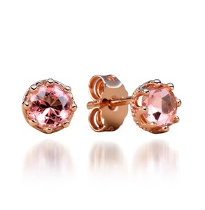 Pink CZ 14k Gold Plated Rose Gold Plated Stud Earrings in 925 Sterling <b>Silver</b> Wedding Jewelry Gift for Women - Product Image 3