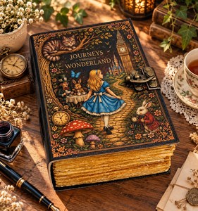 Grand Grimoire en Cuir Fait Main par Herb Heritage |   Carnet d'aventures fantastiques 200 pages |   Alice au pays des merveilles, sorcière céleste - Product Image 3