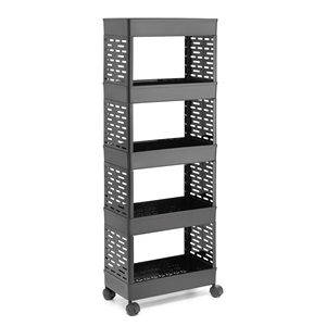 Black Metal Modern Multifunctional Four-Tier Waterproof Floor-Standing Kitchen Use Durable Service Trolley Rolling <b>Storage</b> <b>Rack</b> - Product Image 5